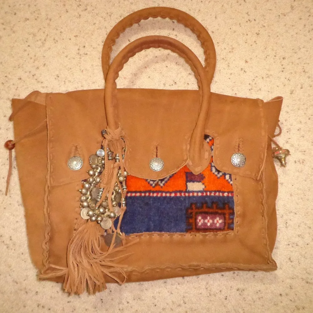 FIRM Simone Camille Suede-Leather Carpet Handbag Double-Handles Tassels